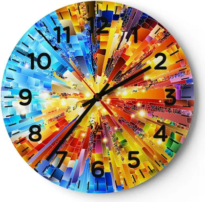 Produktbild von Wanduhr - Rund - Glasuhr - Abstraktion modern - 40x40cm - Schleichendes Uhrwerk - Lautlos - zum Aufhängen bereit - Dekoration Modern - Wanddekoration aus Glas - C4AR40x40-3982