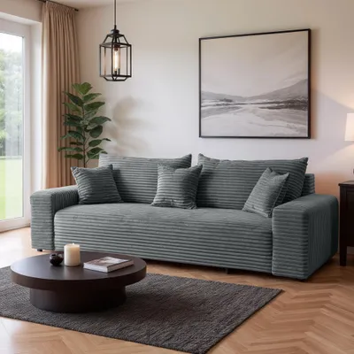 Produktbild von Cord Schlafsofa 3-Sitzer 265 x 105 cm Grau mit Schlaffunktion und Bettkasten – Cordo
