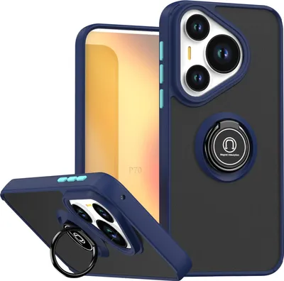 Produktbild von Hülle für Huawei Pura 70 Matte Transluzent TPU Stoßfest Schutzhülle mit Ring Halter Ständer Blau