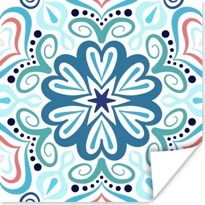 Produktbild von MuchoWow® Poster Blume - Blau - Mandala - böhmisch 100x100 cm - Babyzimmer