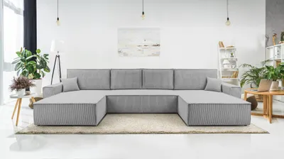 Produktbild von AX LIVING Hellgrau Sofa U Form mit Schlaffunktion – Cedria U 389cm