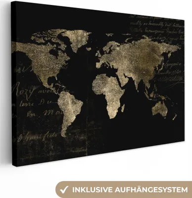 Produktbild von OneMillionCanvasses® - Leinwandbilder - 140x90 cm, Weltkarte - Gold - Vintage, Wandbilder Kunstdruck Wanddekoration