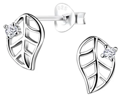 Produktbild von Ohrstecker Silber 925 Ohrringe „Blatt mit Zirkonia“