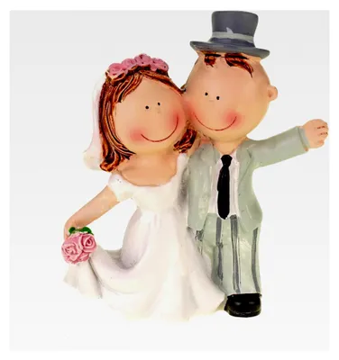 Produktbild von Hochzeitspaar Figur Tischdeko 9 cm - Tortendeko Brautpaar mit buntem Blumenstrauß handbemalt aus Polyresin