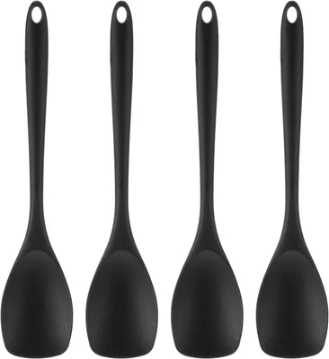 Produktbild von Silikon Rührlöffel 27 cm, 4 Stücke, schwarz, zum Kochen
