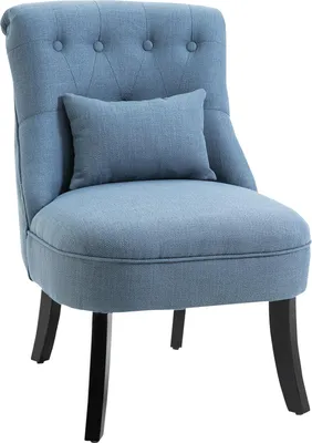 Produktbild von Sessel Wohnzimmer Relaxsessel Loungesessel Ruhesessel mit Rückenkissen, Holzbeine, Lesesessel mit Leinenoptik, Polstersessel für Schlafzimmer, Blau