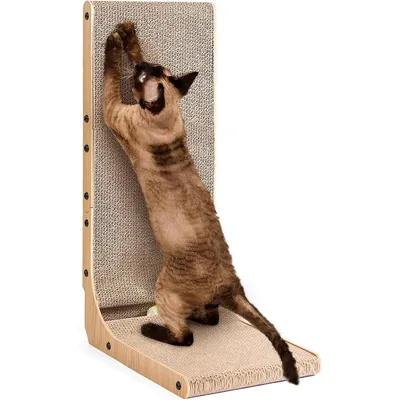 Produktbild von Kratzbretter, Kratzbrett Katze, 70cm Hohe L Förmige Kratzpappe für Katzen, Hochdichtes Verschleißfestes Kratzmöbel mit Katzenspielzeug