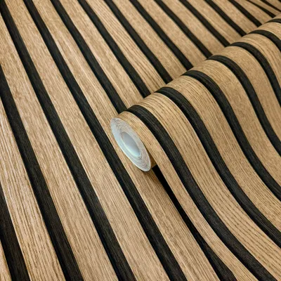 Produktbild von Tapete Holz Braun Holzoptik Vliestapete Akustikpaneele 3D Effekt Holzpaneele