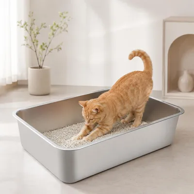 Produktbild von Nobleza Katzentoilette Edelstahl, Rostfrei, Antihaft Glatte Oberfläche,60x40x15cm, KI-generiertes Bild
