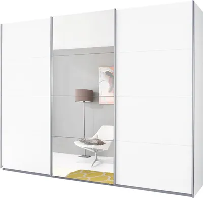 Produktbild von Kleiderschrank Schwebetürenschrank mit Spiegel weiß 271 cm - KULMBACH - Die Möbelfundgrube