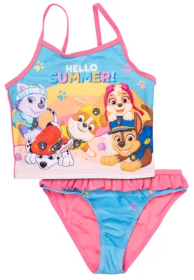 Produktbild von Paw Patrol Tankini Badeanzug mit Rüschen für Mädchen - Hello Summer Zweiteiler Kinder Schwimmanzug 122-128