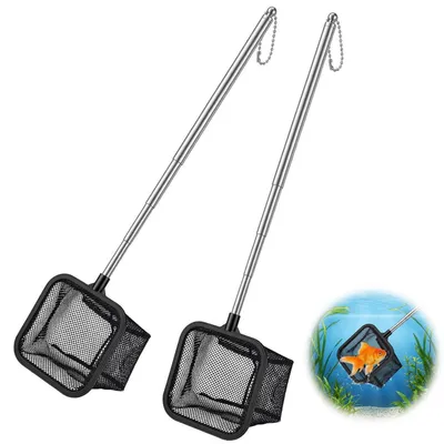 Zdjęcie produktu dla Siatka do akwarium Kescher, 7,5 cm, drobna siatka, teleskopowa, stal nierdzewna, długość 20-46 cm