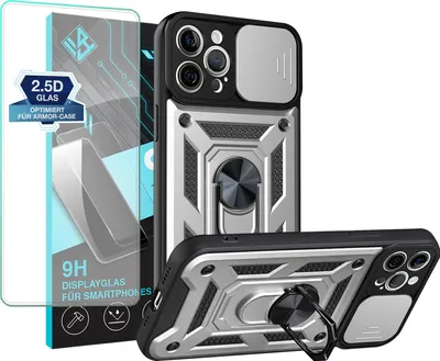 Produktbild von Armor Handyhülle für Apple iPhone 12 Pro Max mit 9H Displayglas Displayschutz Kameraschutz Handy Panzer Case Cover Schutzhülle Outdoor Farbe: Silber