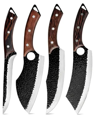 Produktbild von UISEBRT 4 teilig Küchenmesser Set, Profi Kochmesser Set aus Edelstahl mit Holzgriff, Fleischmesser Hackmesser Ausbeinmesser