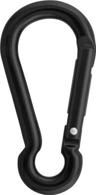 Schwarzer Mini Schnapper 8 cm aus Metall; hergestellt von Aliens; geeignet für Klettern und als Materialkarabiner.