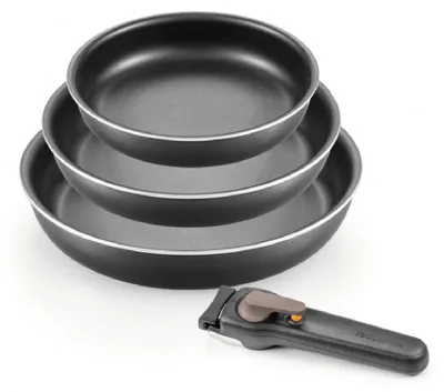 Pfannenset Vario 4-teilig, abnehmbarer Griff, 7,71 l, schwarz