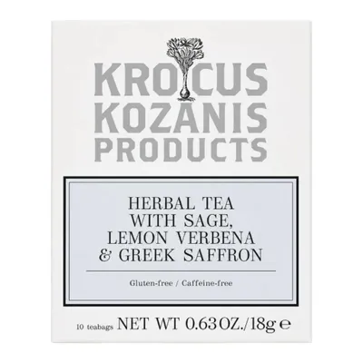 Krocus Kozanis Kräutertee Salbei Zitronenverbene Safran 18 g Packung auf Weiß