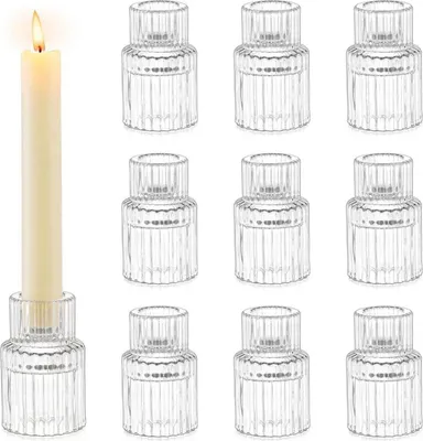 Produktbild von Glas Kerzenhalter Set für Stabkerzen Hochzeit Party Deko 10er Transparent