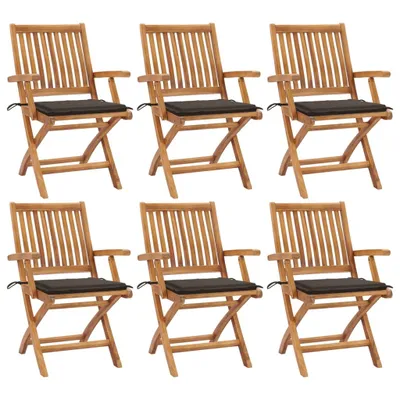 Produktbild von Klappbare Gartenstühle mit Kissen 6 Stk. Massivholz Teak