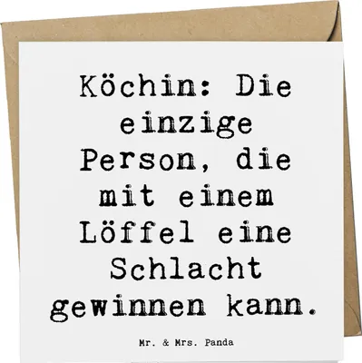 Produktbild von Mr. & Mrs. Panda Grußkarte Spruch Köchin Stärke - Weiß - Geschenk, Haute Cuisine, doppelkarte, personalisierte Geschenke, anlasskarte, Köchinnen, Kochkunst, Kochen, Beruf