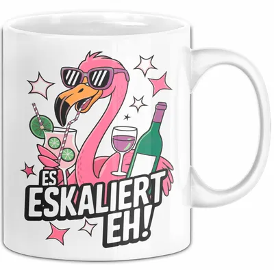 Produktbild von Flamingo Trinkend Tasse Geschenk Lustige Geschenkidee Spruch Es Eskaliert Eh (Weiß)
