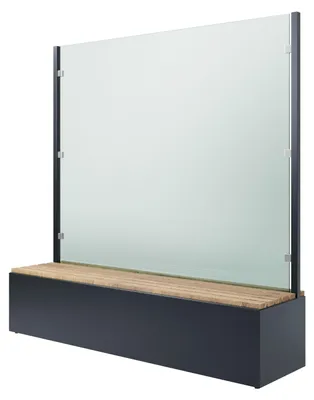 Produktbild von Gartenbank Truhebank Windschutz Sichtschutz transparent 185 cm x 180 cm Capri Light Stahl Holz ESGlas 10mm