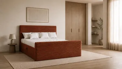 Produktbild von Kaiser Möbel Boxspringbett mit bettkasten und topper 140x200 TRENTO stoff Plüsch Cord Kupfer H3-Bonell