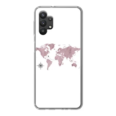 Produktbild von MuchoWow® Handyhülle Schutzhülle Hülle für Samsung Galaxy A32 5G Weltkarte - Rosa - Flugzeug Silikon Softcase Handy Hülle - Softcase