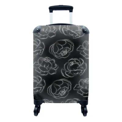 Produktbild von MuchoWow® Koffer Handgepäck Trolley Rollkoffer Kleine Reisekoffer mit 4 Rollen - Blume - Muster - Schwarz und Weiß - Rosen - Strichzeichnung - Cabin Size < 55x40x23 cm & 55x40x20 cm - Fotokoffer - Kabinenkoffer - Boardgepäck - Reise-Box - Reisekoffer - Reisegepäck - Koffer mit Bild - Trolley für Kinder