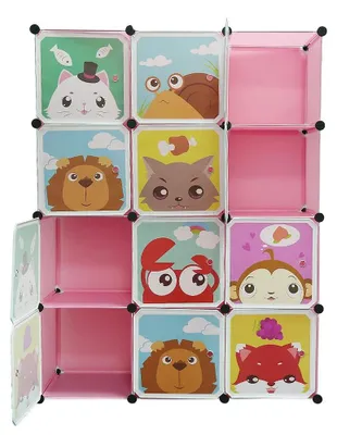 Produktbild von Kinder Kleiderschrank - Kinderregal und Bücherregal - Erweiterbares Fach - Türen Mit 2 Kleiderstangen - Kunststoff - 111 x 37 x 147 cm - Rosa