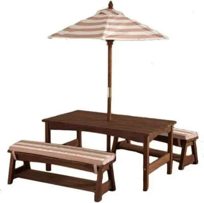 Produktbild von Famanu Kinderpicknicktafel mit Bankenset - Wetterfest und mit Schirm