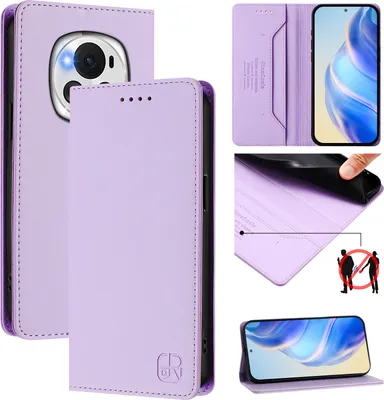 Obrázek produktu pro Kožené pouzdro pro Honor Magic6, flipové pouzdro s přihrádkami na karty, peněženkou a stojánkem Fialový