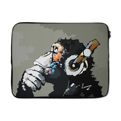 Produktbild von MuchoWow® Laptop Hülle 15 Zoll Gemälde - Ölgemälde - Affe - Kopfhörer Laptoptasche - Laptoptasche - Sleeve - Rundum-Schutz