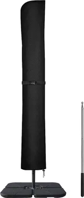 Image de Housse de protection pour parasol en tissu Oxford 420D - Noir, 190 cm - Coupe-vent, imperméable - Protection pour parasol avec mât