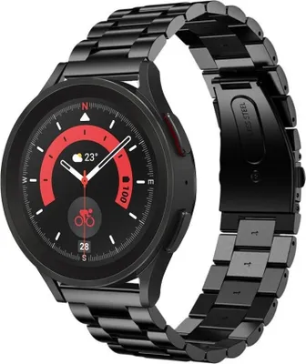 Produktbild von Strap-it Stahlarmband - Kompatibel mit Samsung Galaxy Watch 5 Pro Armband Ersatzarmband Edelstahl - Faltschließe - Hochwertiges Material - für Smartwatch 20mm Armband Schwarz