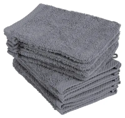 Zdjęcie produktu dla Zestaw rękawic do mycia, 10 sztuk, 15x21 cm, 100% bawełna, kolor antracytowy, do pielęgnacji ciała