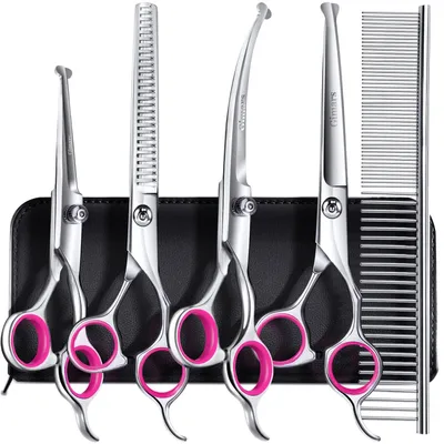 Image de Ciseaux de toilettage professionnels Gimars, en acier inoxydable, 6 en 1, pour chiens