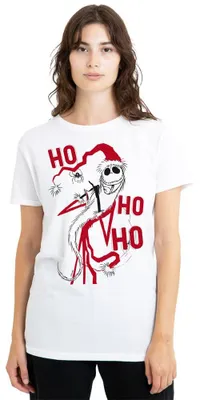 Obrázok produktu pre Tričko s motívom filmu "Nočná mora pred Vianocami" (The Nightmare Before Christmas), s motívom Jacka Skellingtona, dámske, biela farba, veľkosť XL