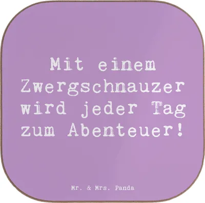 Produktbild von Mr. & Mrs. Panda Tischuntersetzer Spruch Zwergschnauzer Abenteuer - Lavendeltraum - Geschenk, Holzuntersetzer, intelligenter Hund, Lebensfreude, Tassenuntersetzer, Hunde