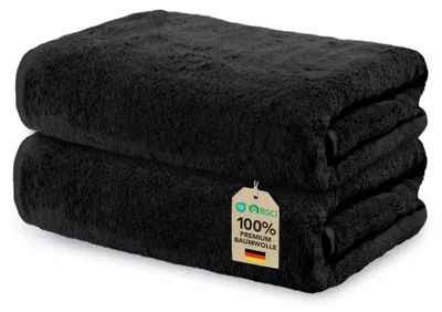 Produktbild von Ôhm Handtücher 50x100 cm 2er Set – 100% Baumwolle Frottee 500 g/m² Schwarz – extra saugstark & schnelltrocknend –