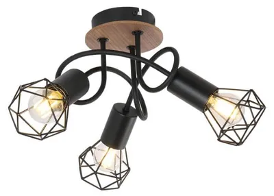 Productafbeelding van Plafondlamp Xara I zwart met hout 3-lichts