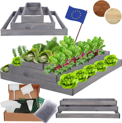 Produktbild von MODO24 Hochbeet Holz, Pflanzkasten, Massivholz, Kiefer, Kräuterbeet, Blumenkasten, Garten, Terrasse, 27x117x120 cm, Grau, ZP09