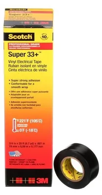 Obrázok produktu pre Scotch® Super 33+ vinylová elektroizolačná páska, čierna, 25 mm x 33 m, 0,18 mm | balenie (1 rolka)