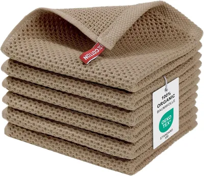 Immagine prodotto di Set di 6 strofinacci da cucina, 100% cotone, 30 x 30 cm, color marrone, per la cucina