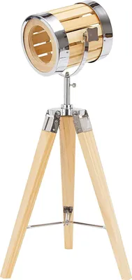 Image de BRUBAKER Lampadaire Design Industriel Lampe Tripode - 65 cm de hauteur - Pieds de trépied en bois - Projecteur Chrome/Laiton