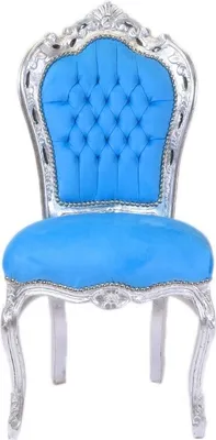 Produktbild von Barockstuhl Barock Stuhl Blau Silber Stoff Esszimmer Wohnzimmer Büro Klassisch Premium Luxus Modern Repro Retro Royal Antik Stil Möbel Dining Chair