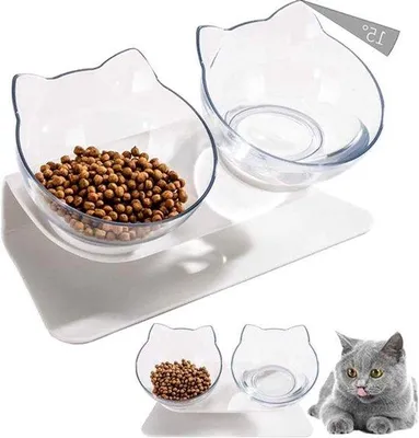 Produktbild von Doppelkätzerteller mit 15° Neigungswinkel und transparentem Design für einfaches Füttern