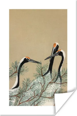 Produktbild von MuchoWow® Poster Japandi - Kranich - Blätter - Zweig 120x180 cm - Kunstposter