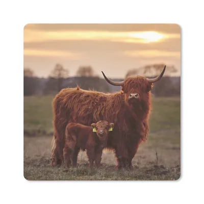Produktbild von MuchoWow® Mauspad Mousepad Schottische Highlander - Tiere - Landschaft - Sonnenuntergang - Kuh 30x30 cm - Mousepads - Maus Mat - Pad - Mausunterlage - Gaming