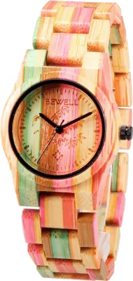 Produktbild von Alienwork Armbanduhr Damen Mehrfarbig Holz-Armband Natur-Bambus Handgefertigt